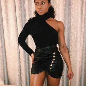 House of CB: Faux Leather Skirt w/ Buttons